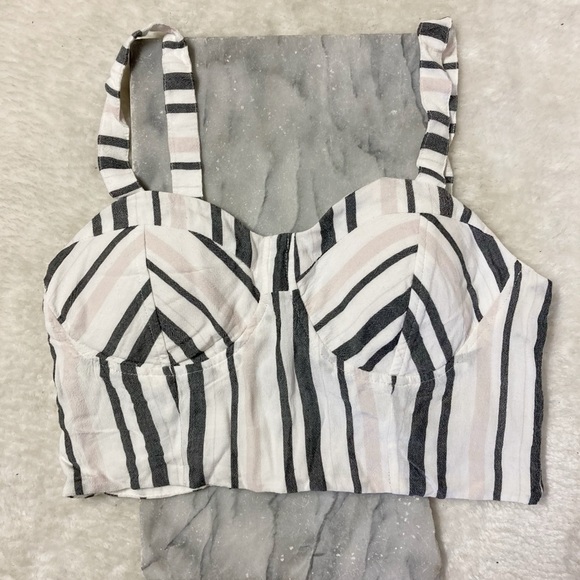 A.Eagle Striped Crop Top Bralette Medium Grey Pink
